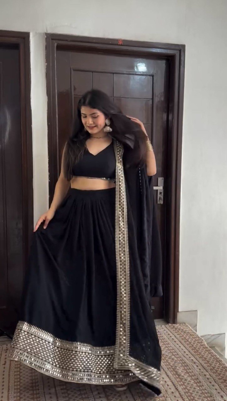 Faux Georgette Semi-Stitched Lehenga Set with 9mm Sequin & Thread Work