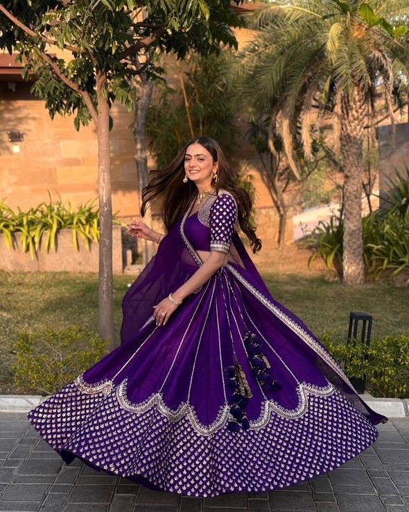 Faux Georgette Semi-Stitched Lehenga Set with Thread & Sequin Embroidery