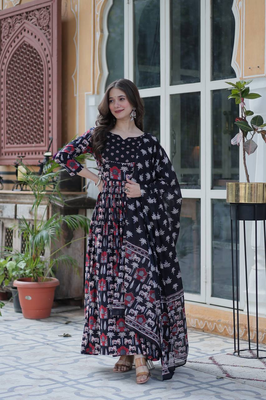 Pure Cotton Navy Blue Suit Set with Fancy Round Neck – Elegant Everyday Wear