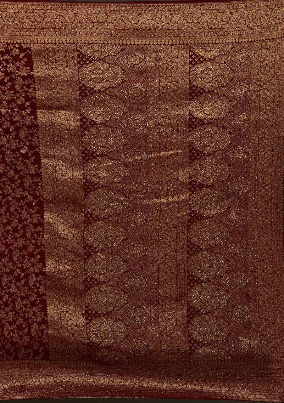 Banarasi Maroon Soft Silk Saree with Jacquard Border Blouse