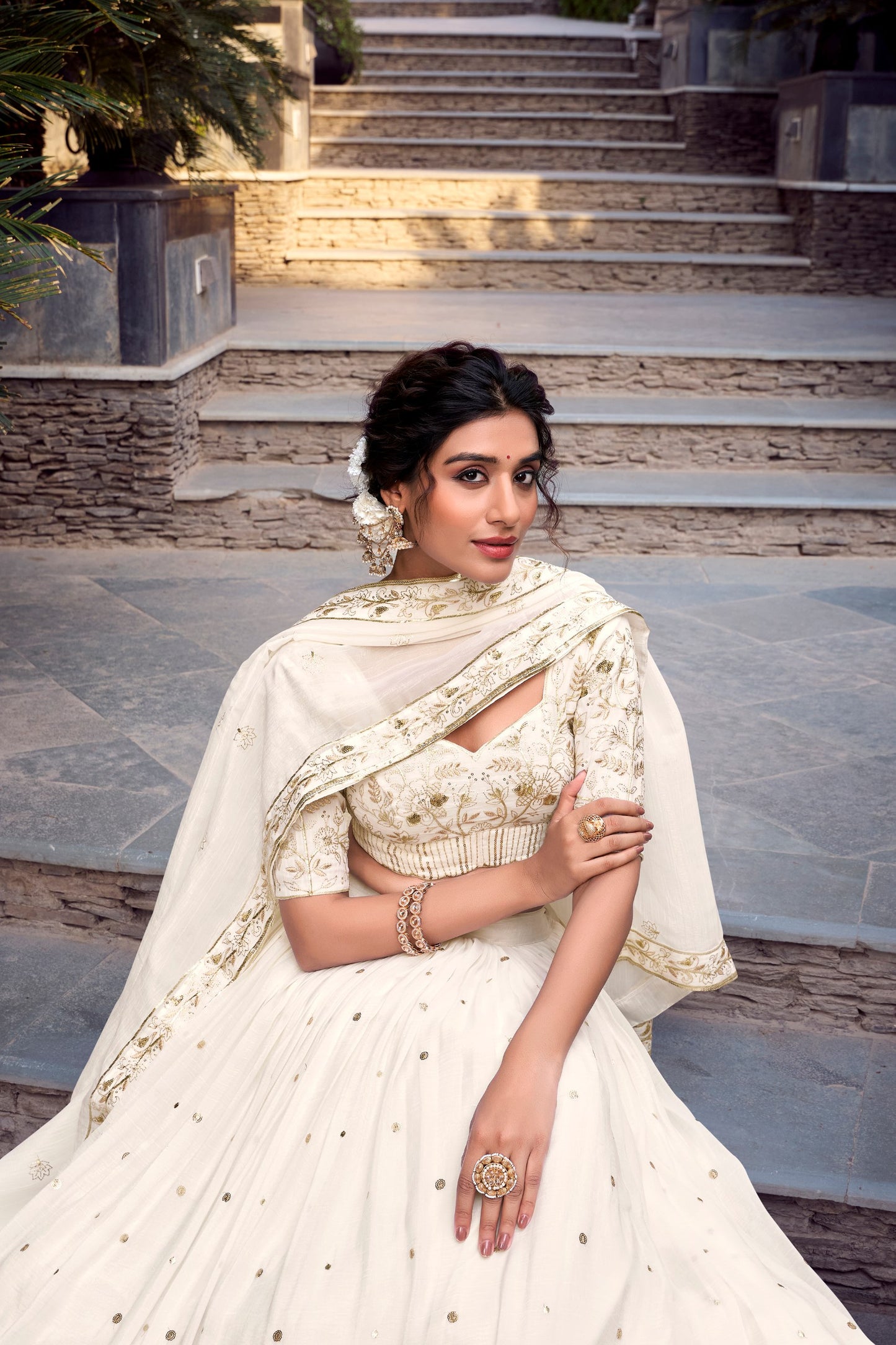 Silver Glosy Lehenga Set with Sequins, Embroidery & Foil Work