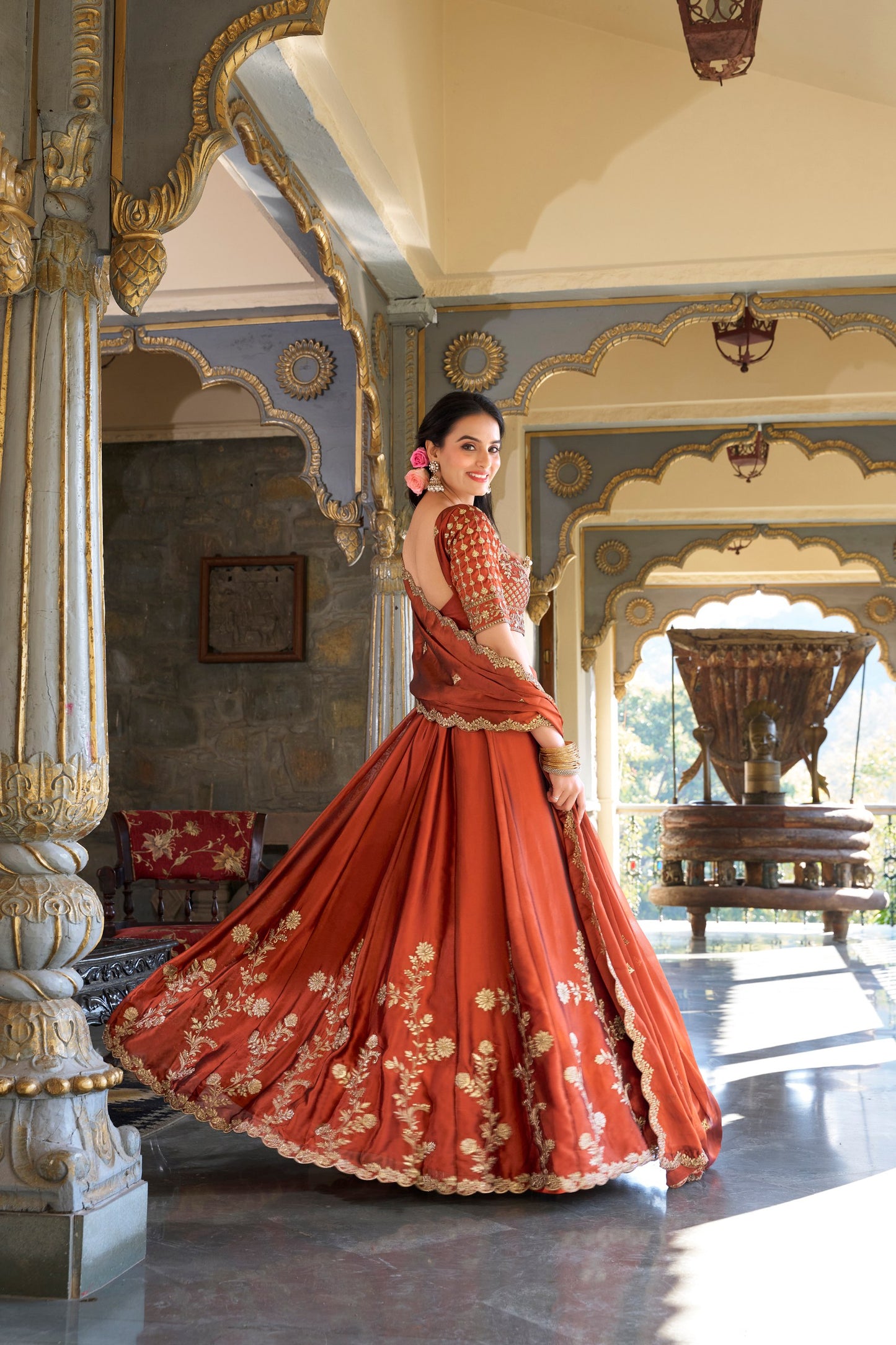 Red Rangoli Silk Lehenga Set with Sequins & Thread Embroidery
