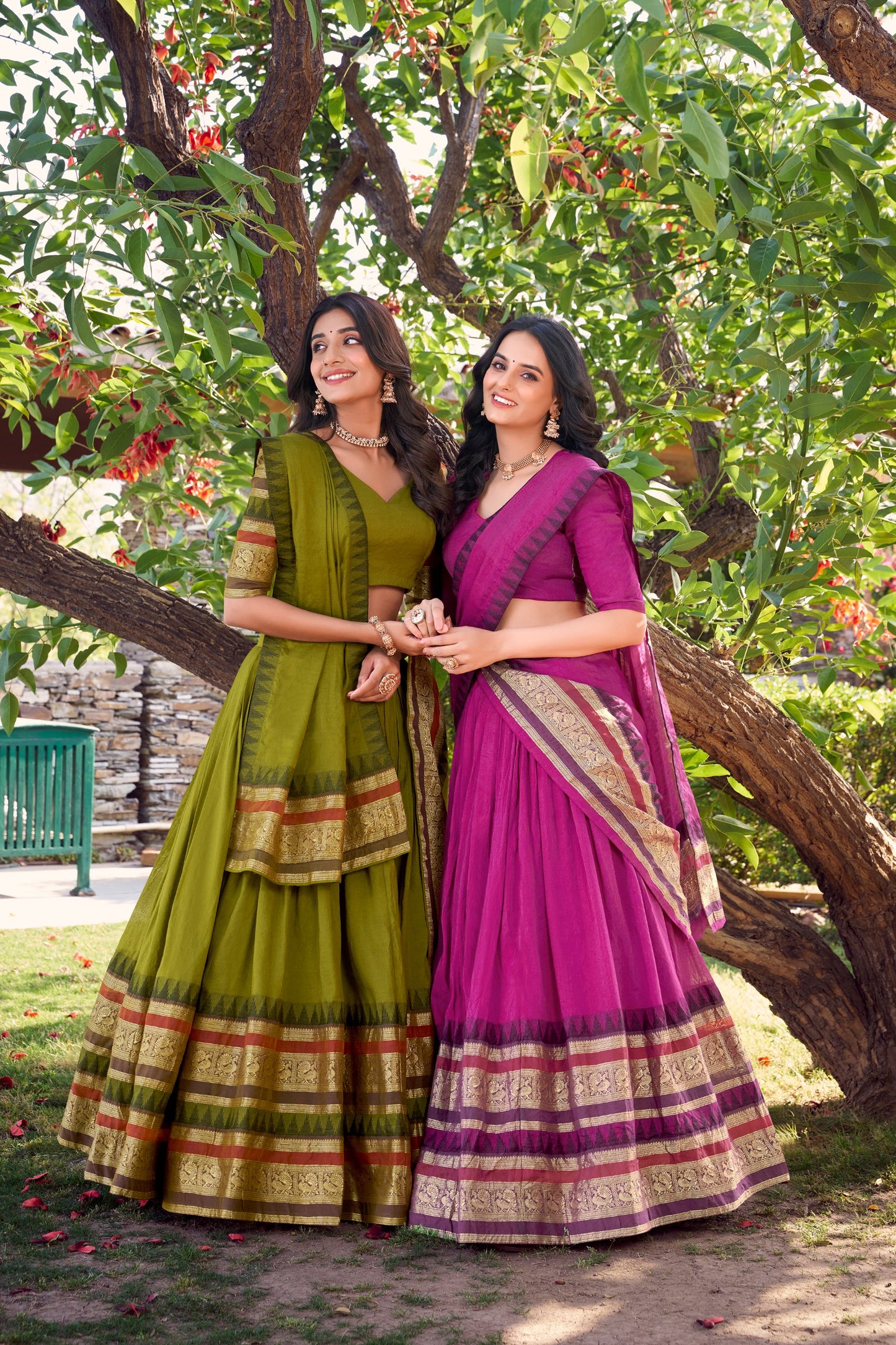 Pure Chanderi Pink Lehenga with Zari Weaving Work Border & Dupatta