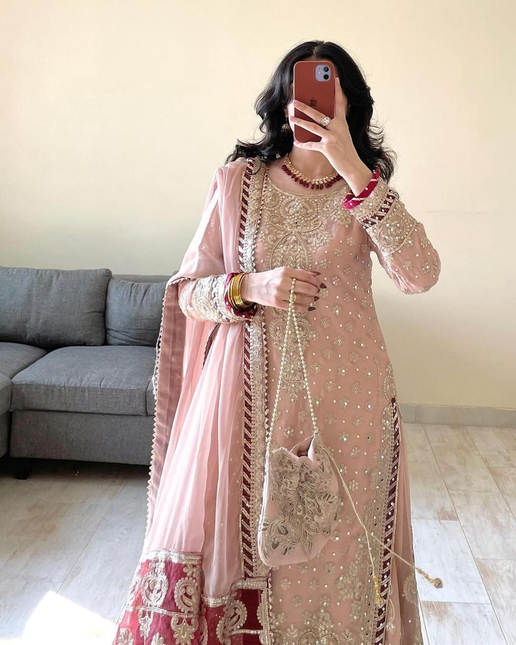 Peach Colour Heavy Work Sharara Suit For Wedding