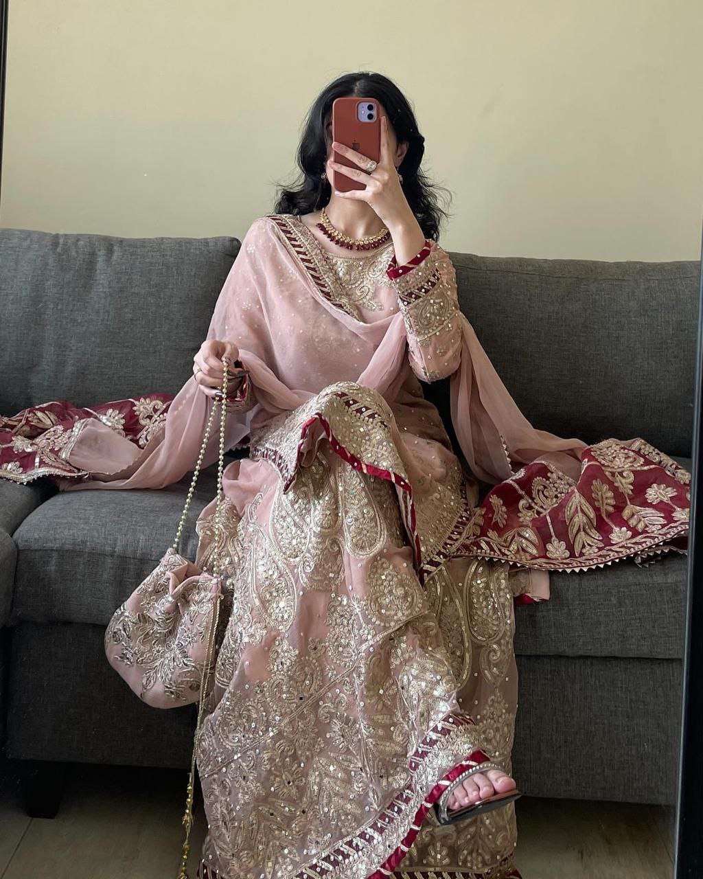 Peach Colour Heavy Work Sharara Suit For Wedding