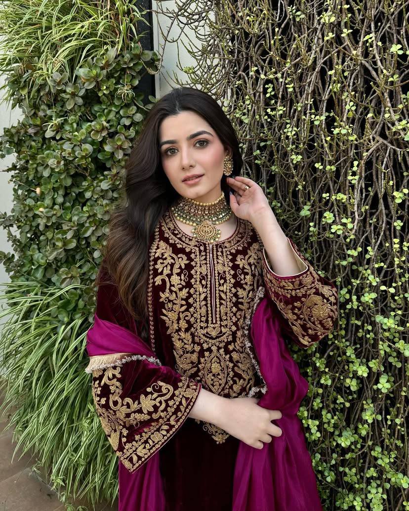 Elegant Thread Embroidery work Ready to wear Velvet Suit