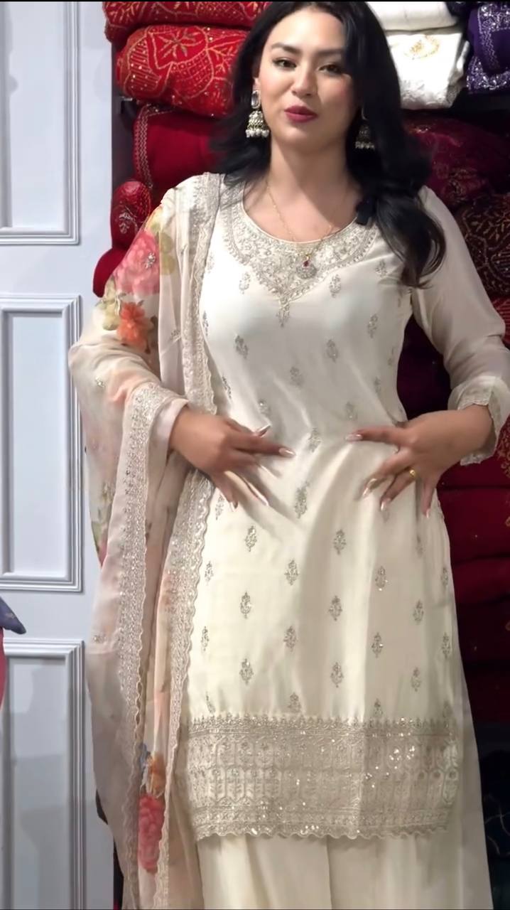 Chinnon Silk And Heavy Embroidery Salwar Suit