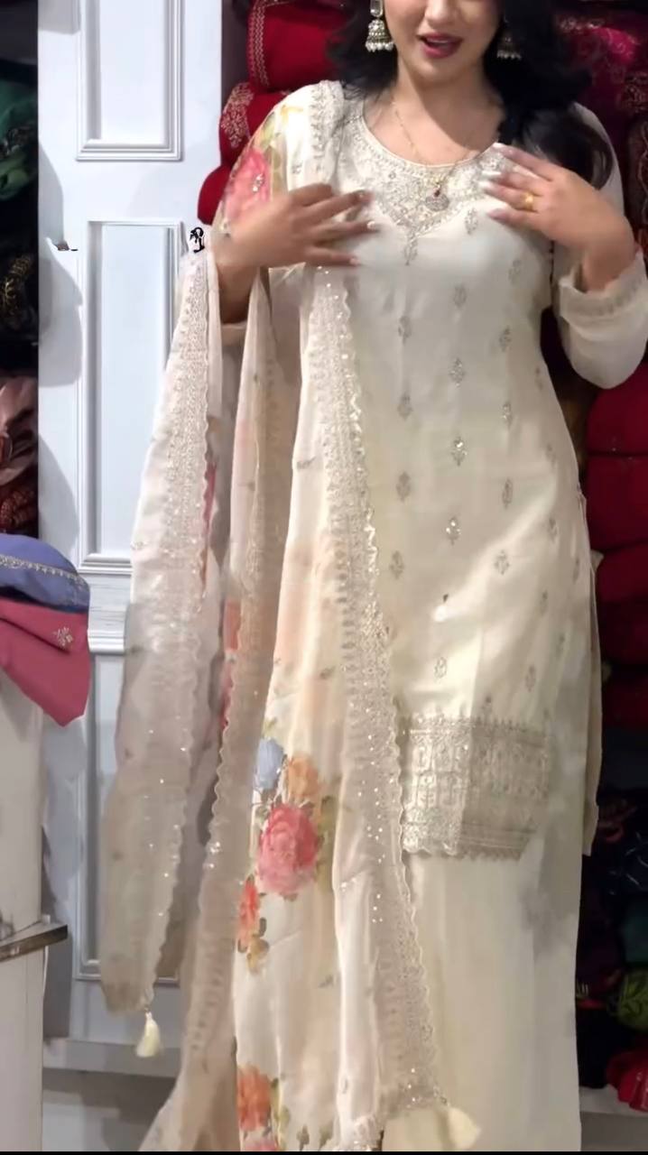 Chinnon Silk And Heavy Embroidery Salwar Suit