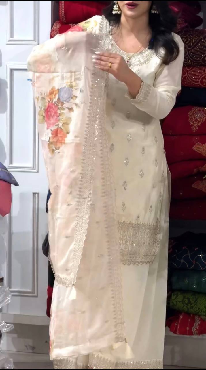 Chinnon Silk And Heavy Embroidery Salwar Suit