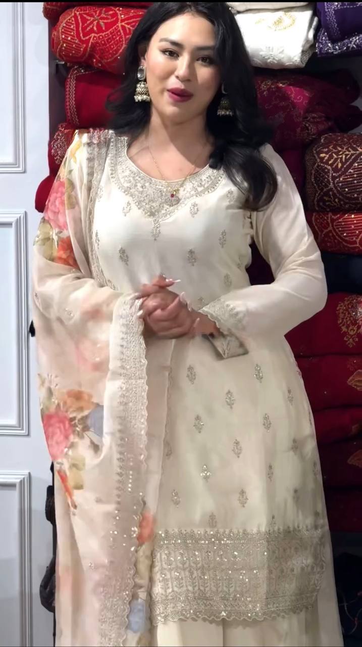 Chinnon Silk And Heavy Embroidery Salwar Suit