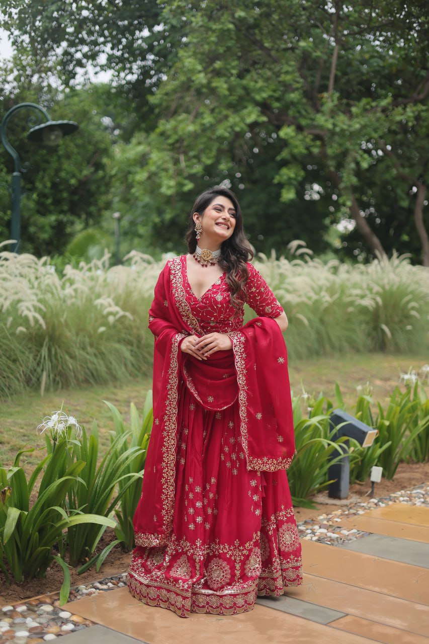 Attractive Sequins Pink and Rani Trendy Lehenga Choli By Stylish Ethnic