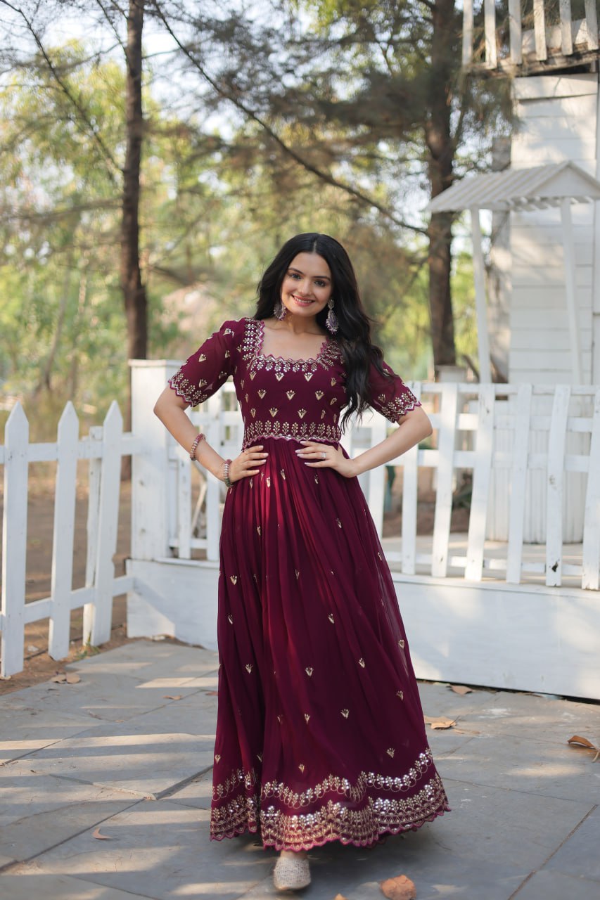 Luxury Zari Thread Sequins Embroidery Work Gown By Stylish Ethnic