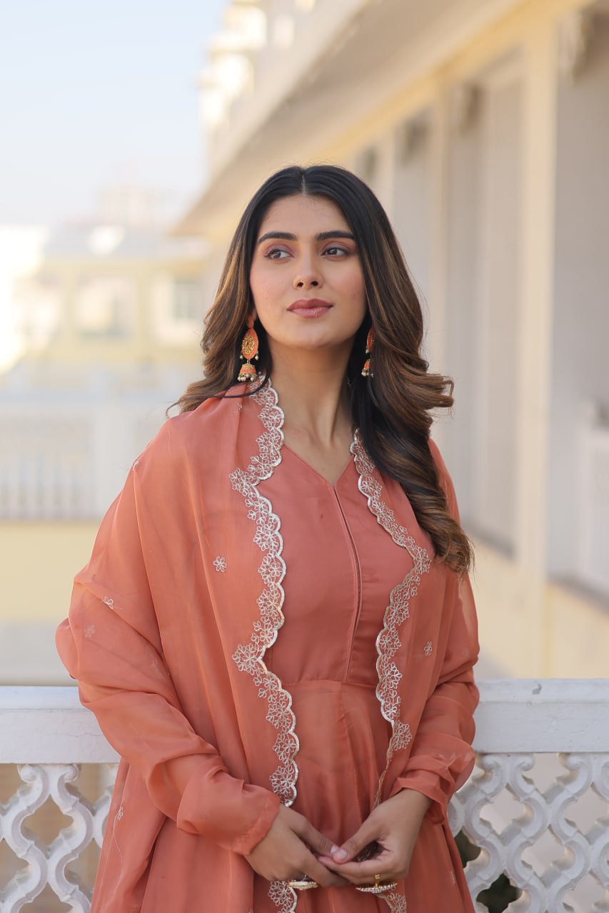 Peach Wedding Anarkali Suit Set By Stylish Ethnic