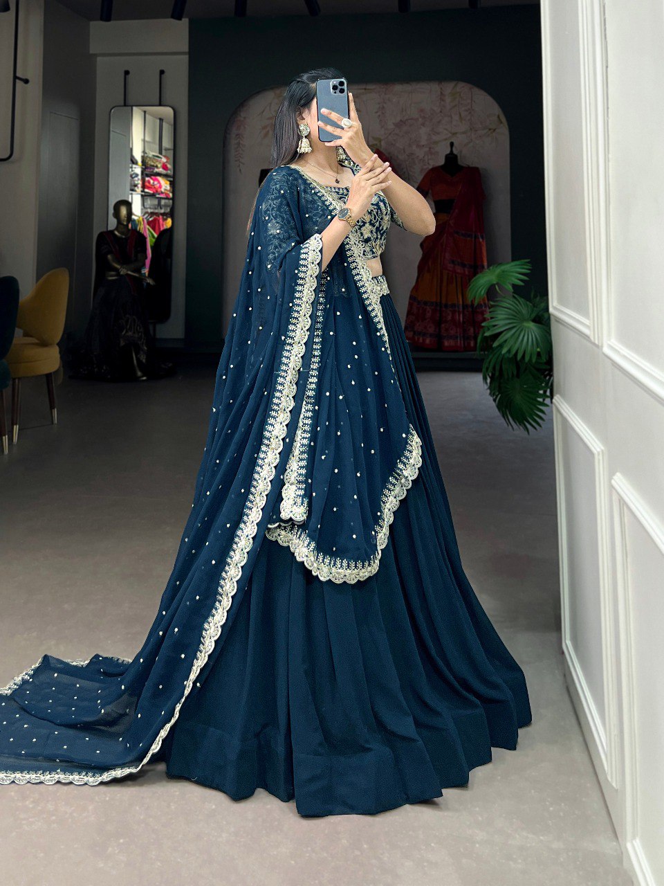 Morpeach Ceremonial Georgette Readymade Lehenga Choli