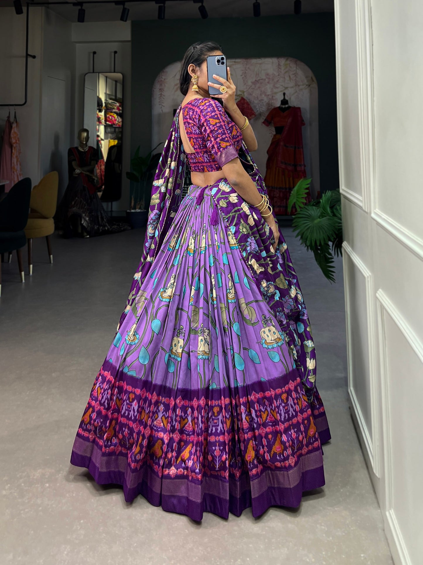 Tussar Silk Patola Print Lavender Lehenga Choli