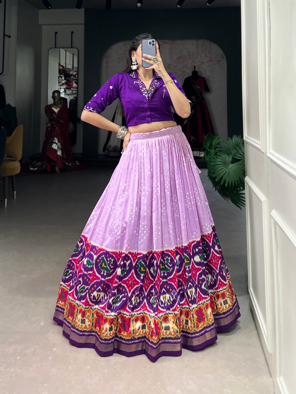 Tussar Silk Lavender Foil Printed Co-Ords Set