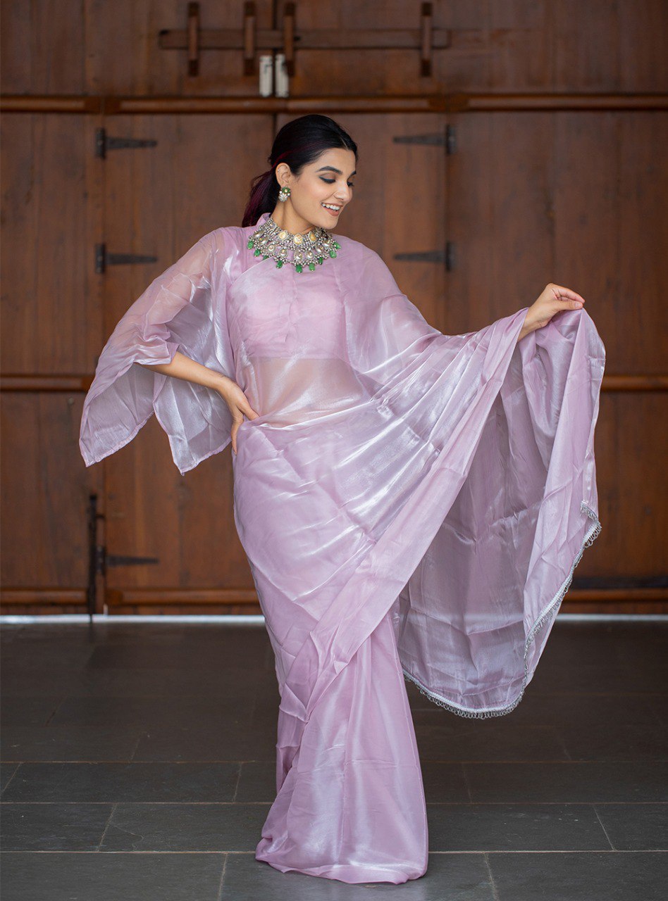 Beautiful Lavender Jimi Silk Saree With Blouse