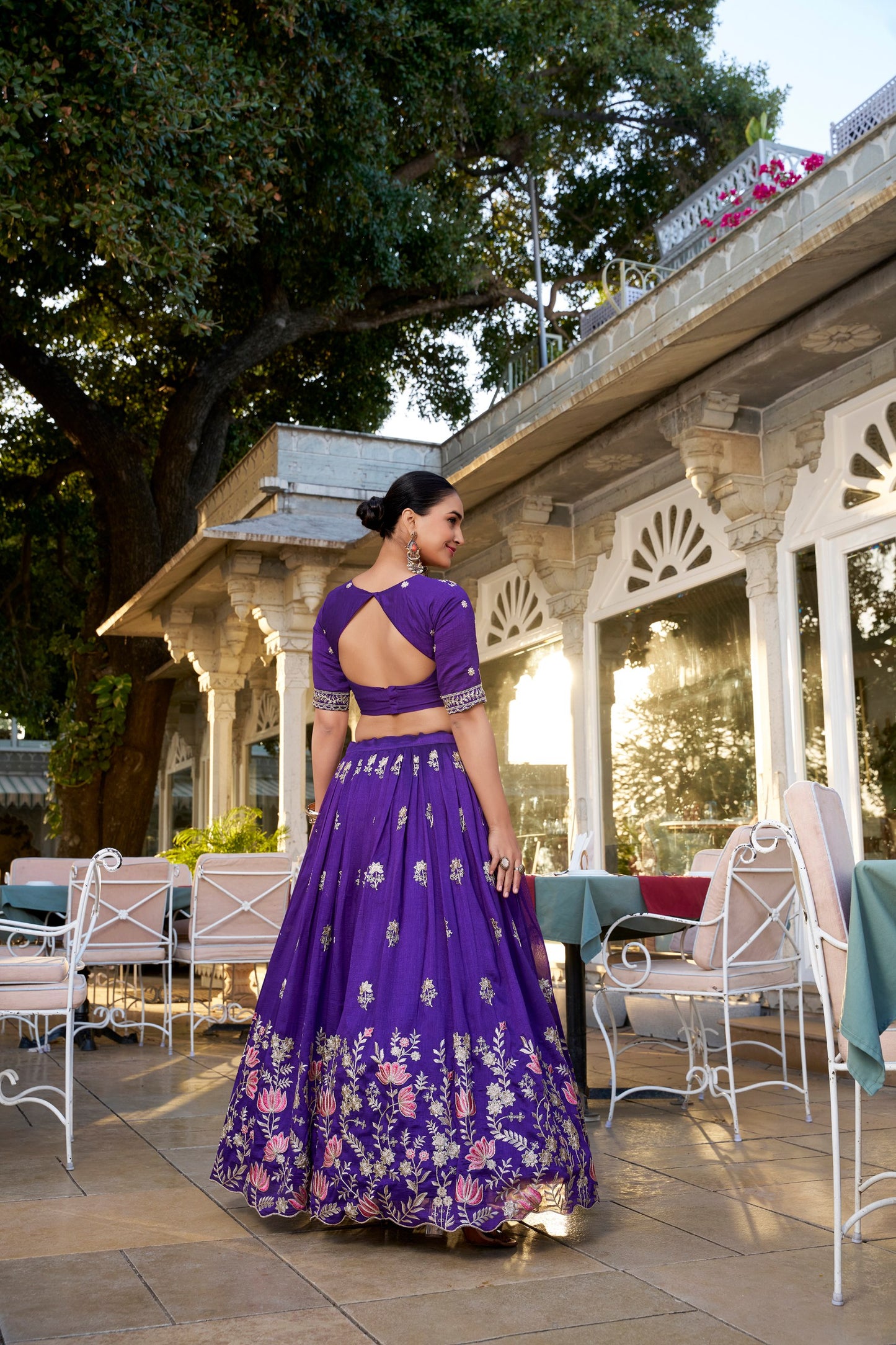 Wedding Lehenga Choli With Sequins and Thread Embroidery in Purple Vichitra Silk
