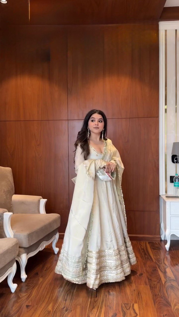 Designer Beautiful Chinon Silk Readymade Heavy Anarkali Suits