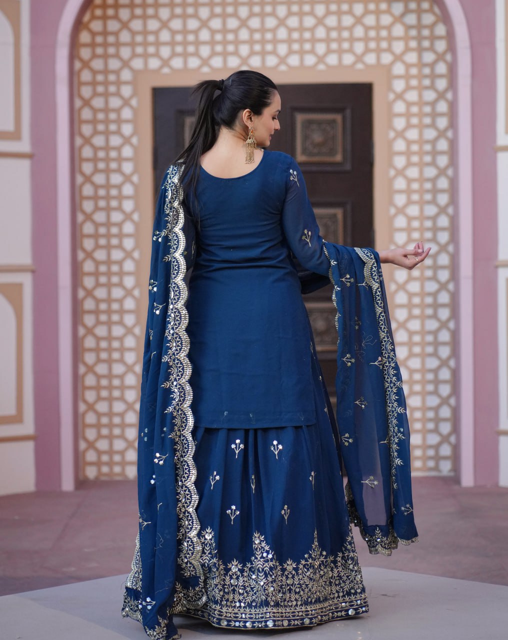 Designer Embroidered Fox Georgette Lehenga Suit
