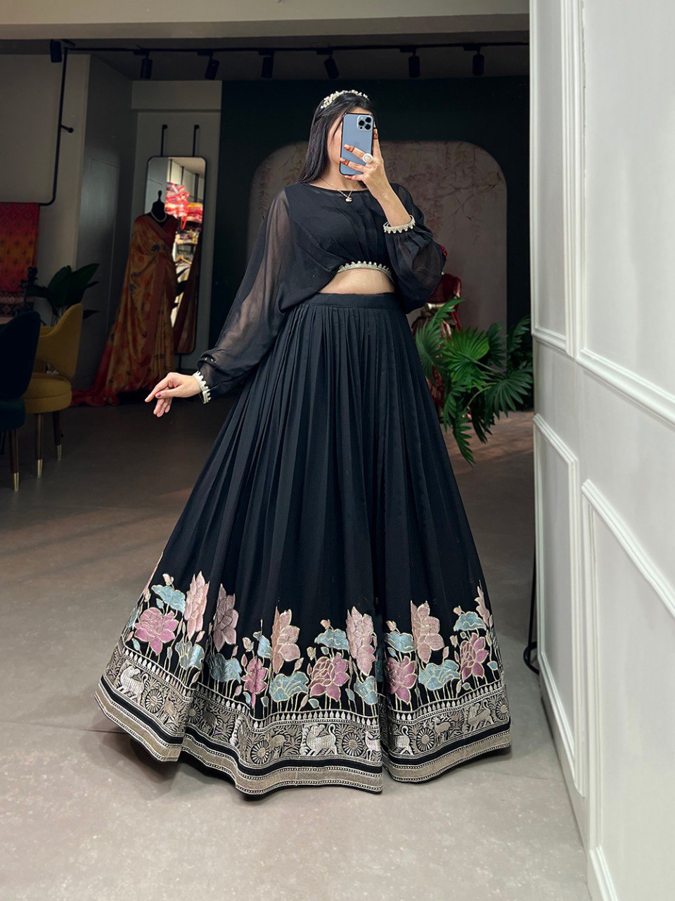 Black Georgette with sequins and thread embroidery Co-ord Set