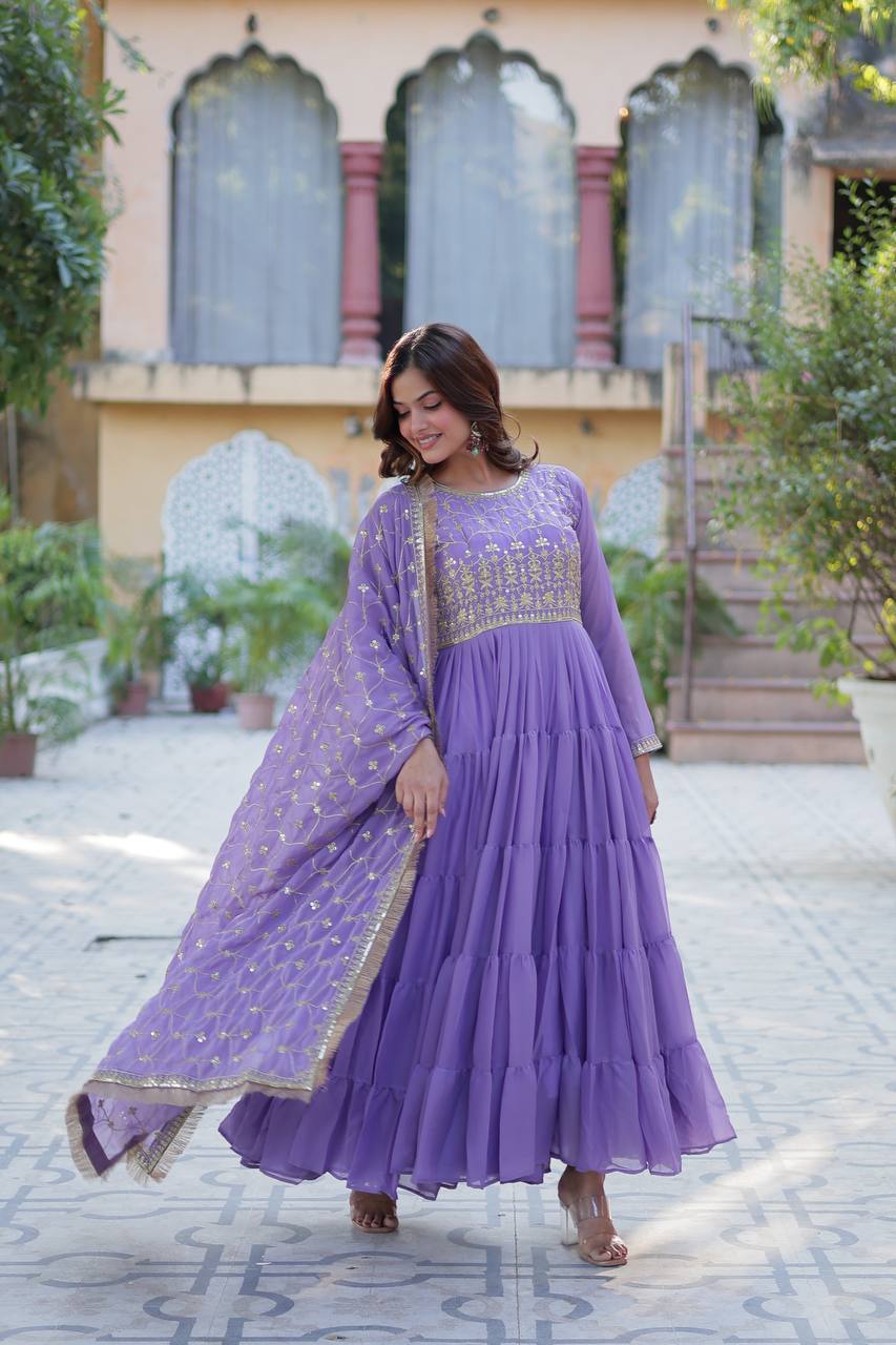 Lavender Purple Salwar Kameez In Anarkali Style