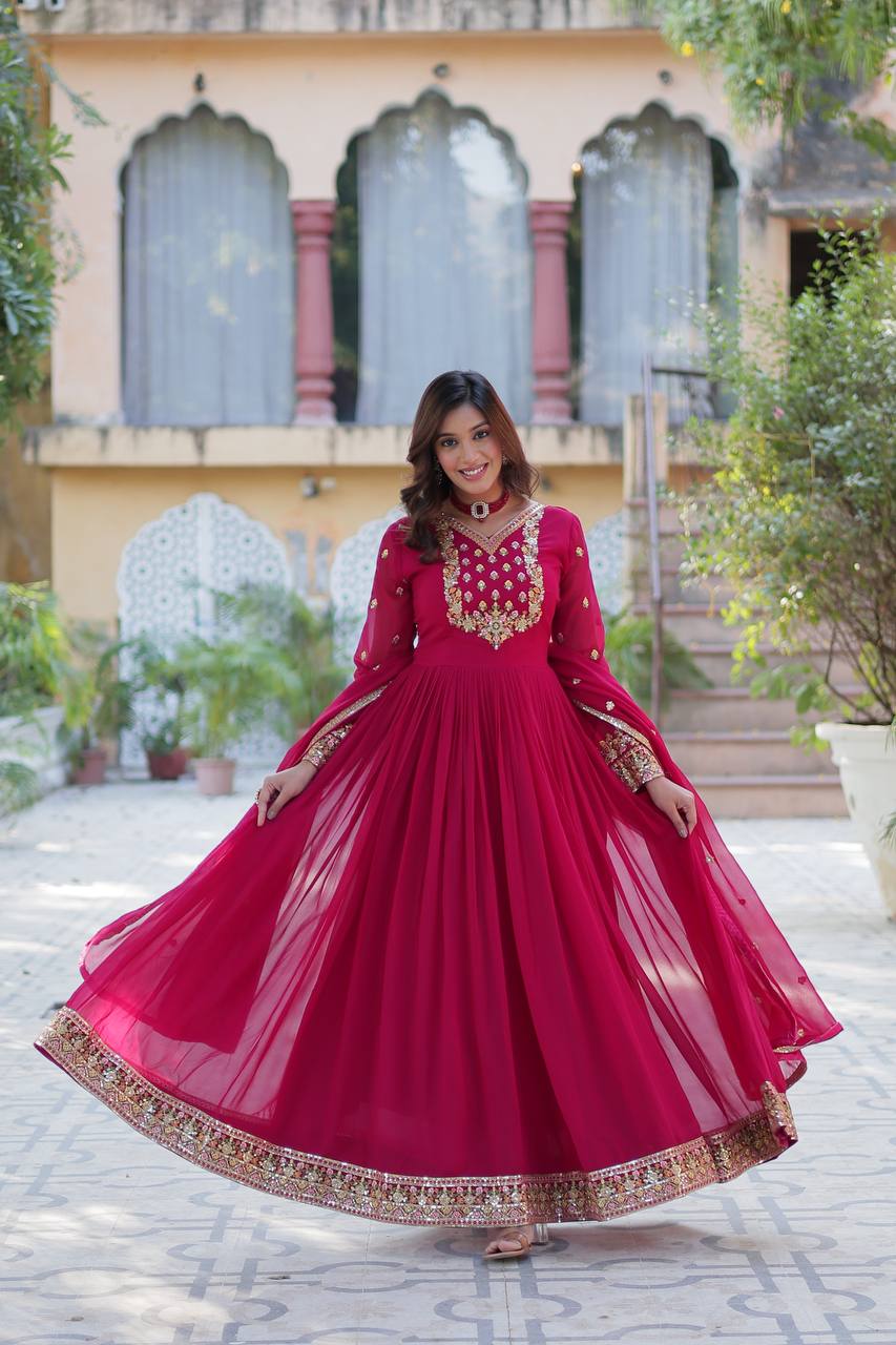Classic Pink Georgette With Sequins Embroidered Anarkali Suit