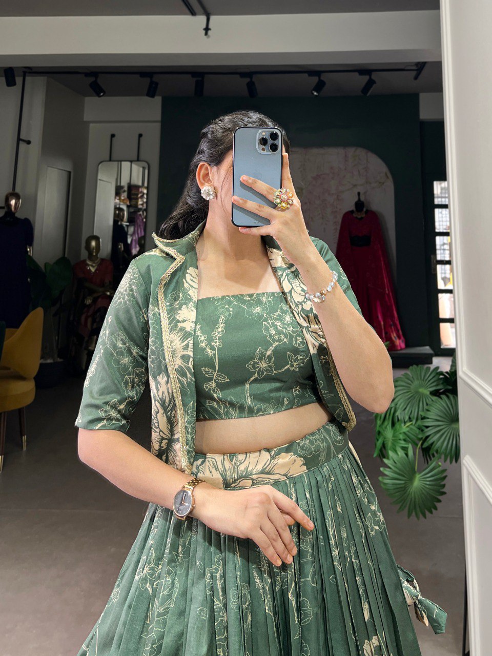 Green Color Floral Printed Stylish Designer Lehenga choli