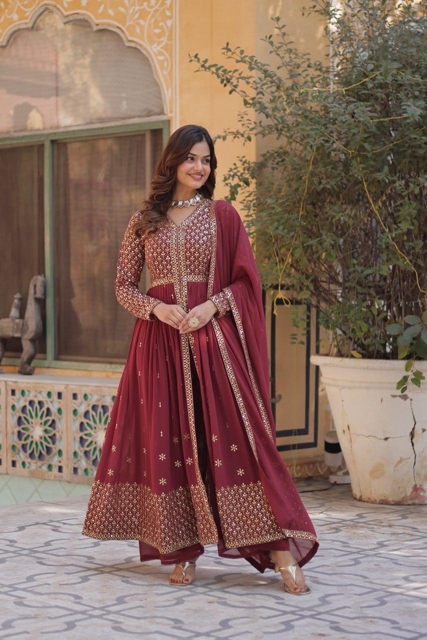 Designer Brown Color Three Piece Suit Set