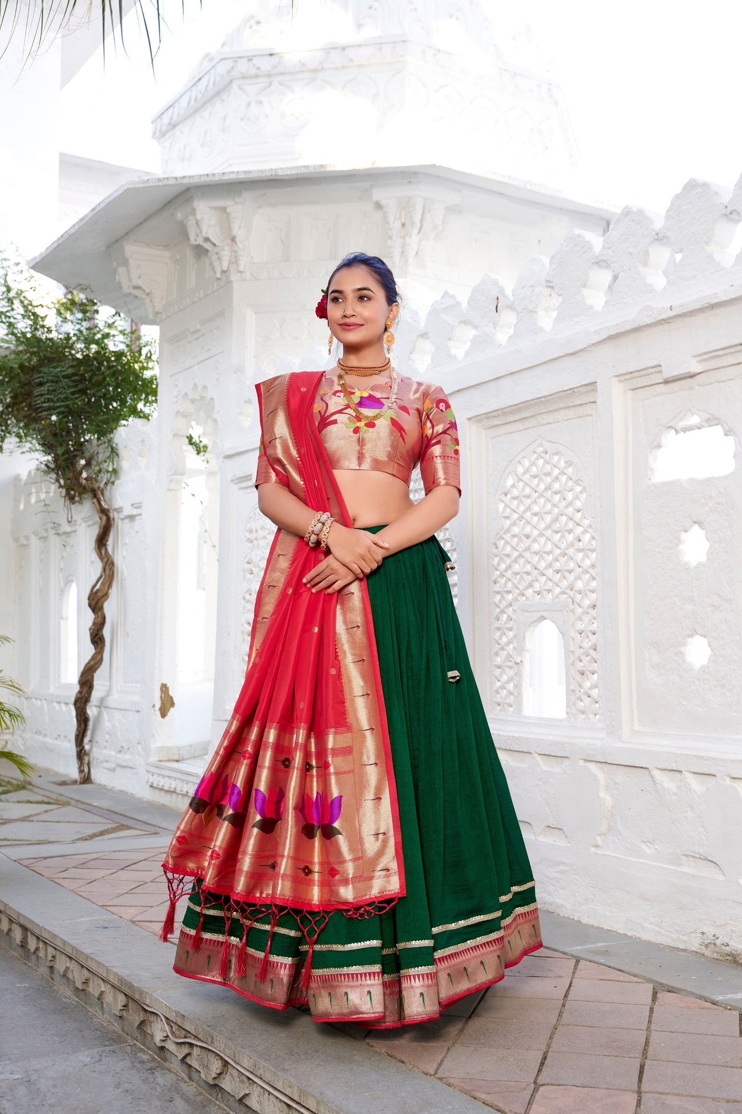 Green Vichitra Silk Lehenga Set | Paithni Border | Traditional Festive & Wedding Wear