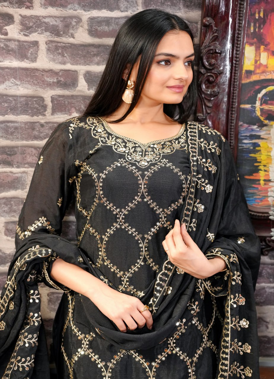 Chinon Embroidered Sharara Suit Set for Women - Traditional & Party Wear