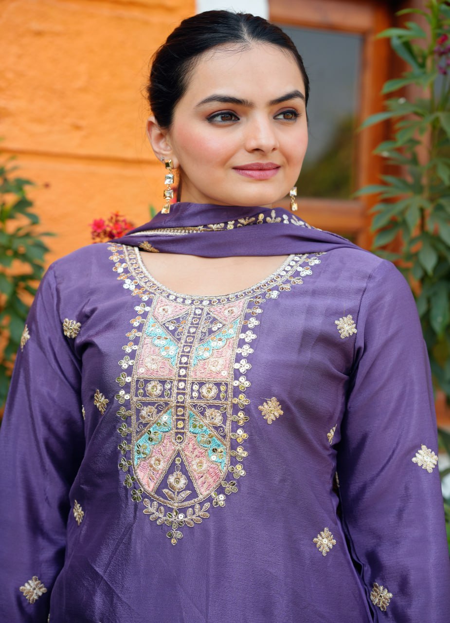 Chinon Coding Sequence Embroidered Sharara Suit Set for Women - Traditional & Wedding Wear
