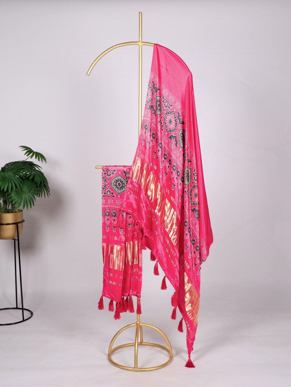Pure Gaji Silk Digital Print Light Pink Dupatta with Tassels