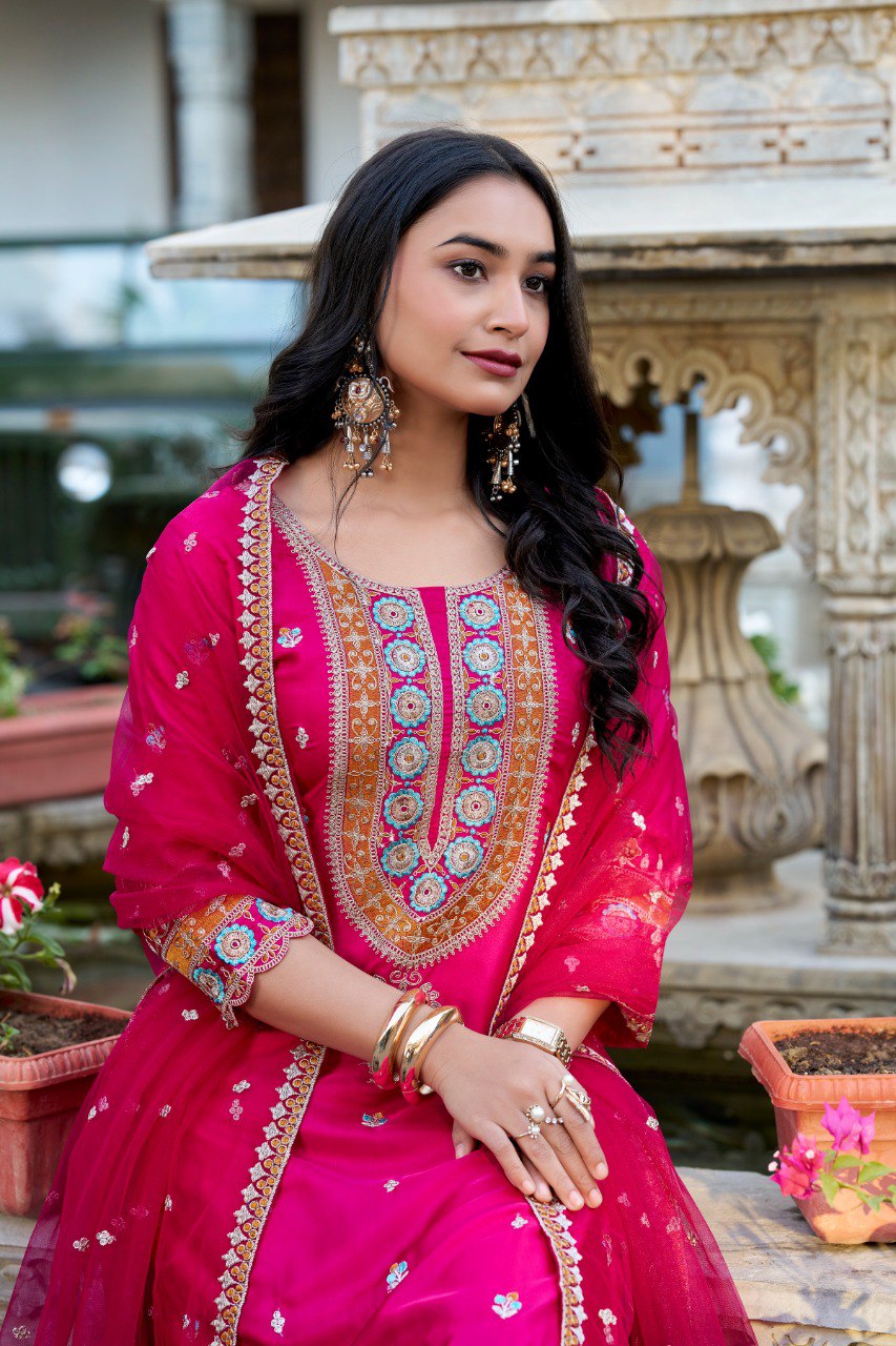 Sequins Thread Embroidered Silk Royal Style Sharara Set Of 3