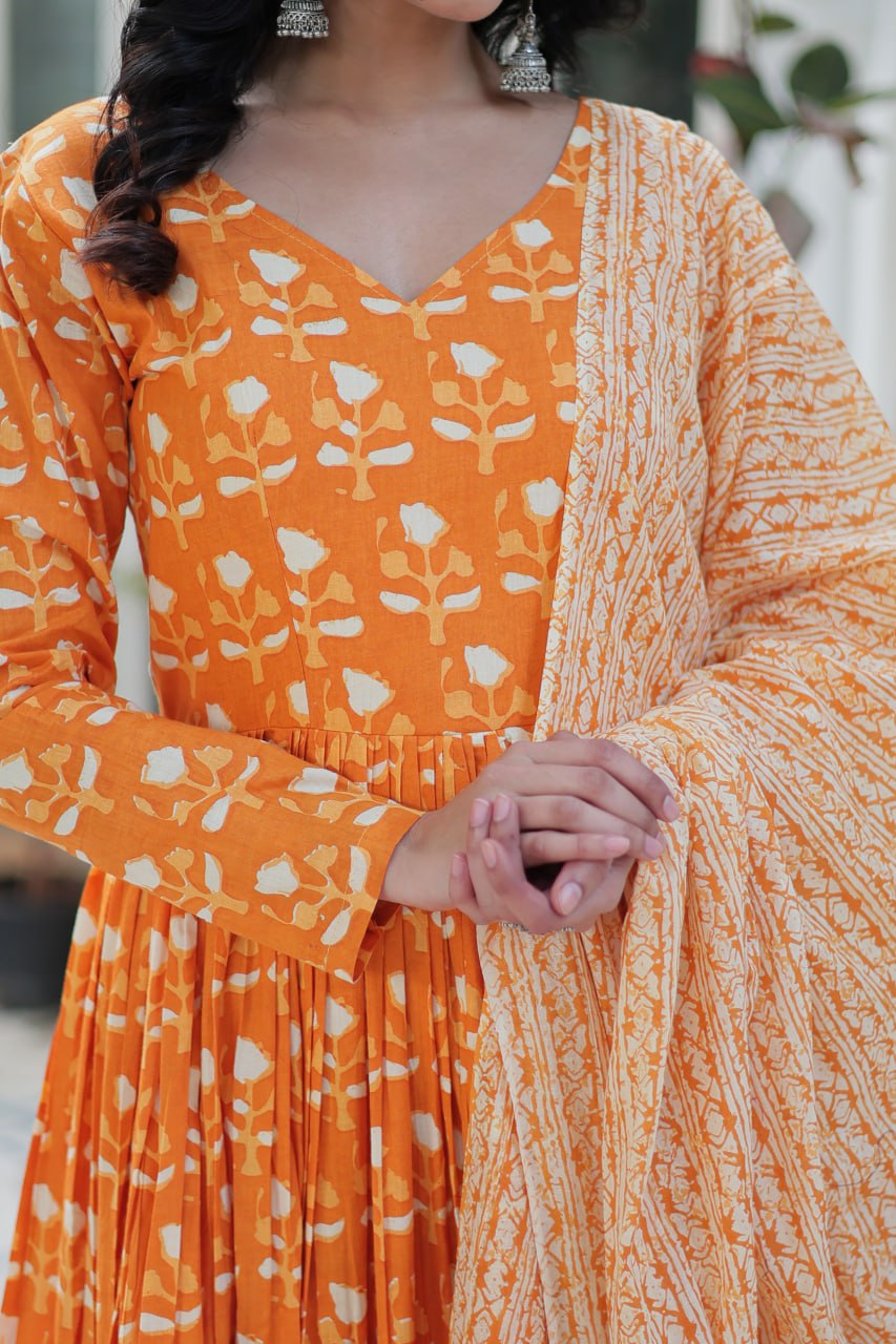 Pure Cotton Yellow Kurta Set with Fancy V Neck and Dupatta