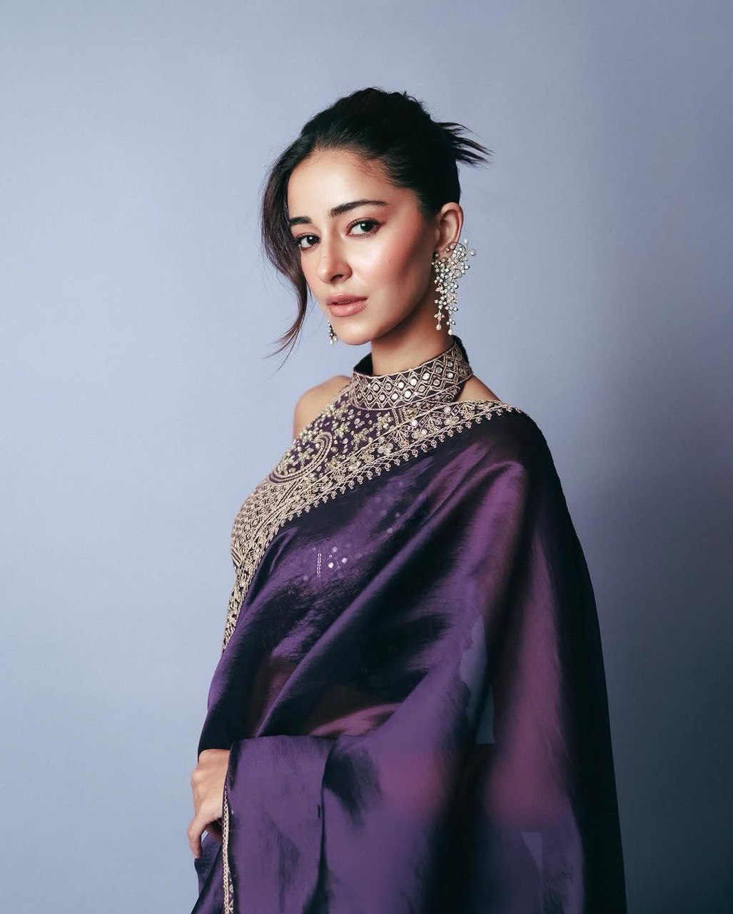 Elegant Jimmy Chu Fabric Purple Saree with Thread and Sequence Work