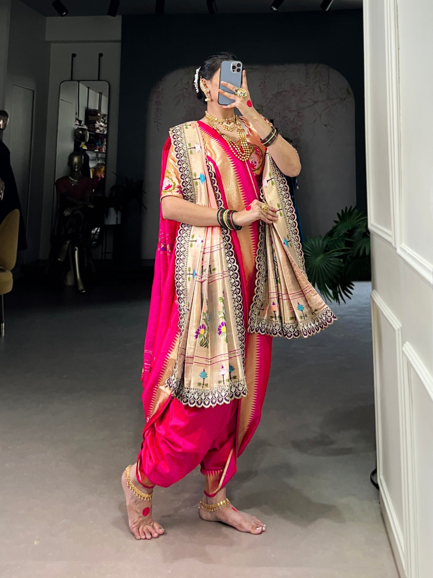 Premium Jacquard Silk Paithani Zari Weaving Pink Saree Set with Dupatta | Traditional Ethnic Wear