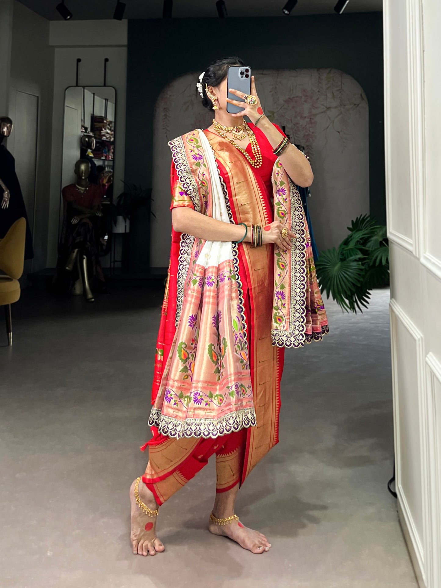 Premium Jacquard Silk Paithani Zari Weaving Red Saree Set with Dupatta | Traditional Ethnic Wear