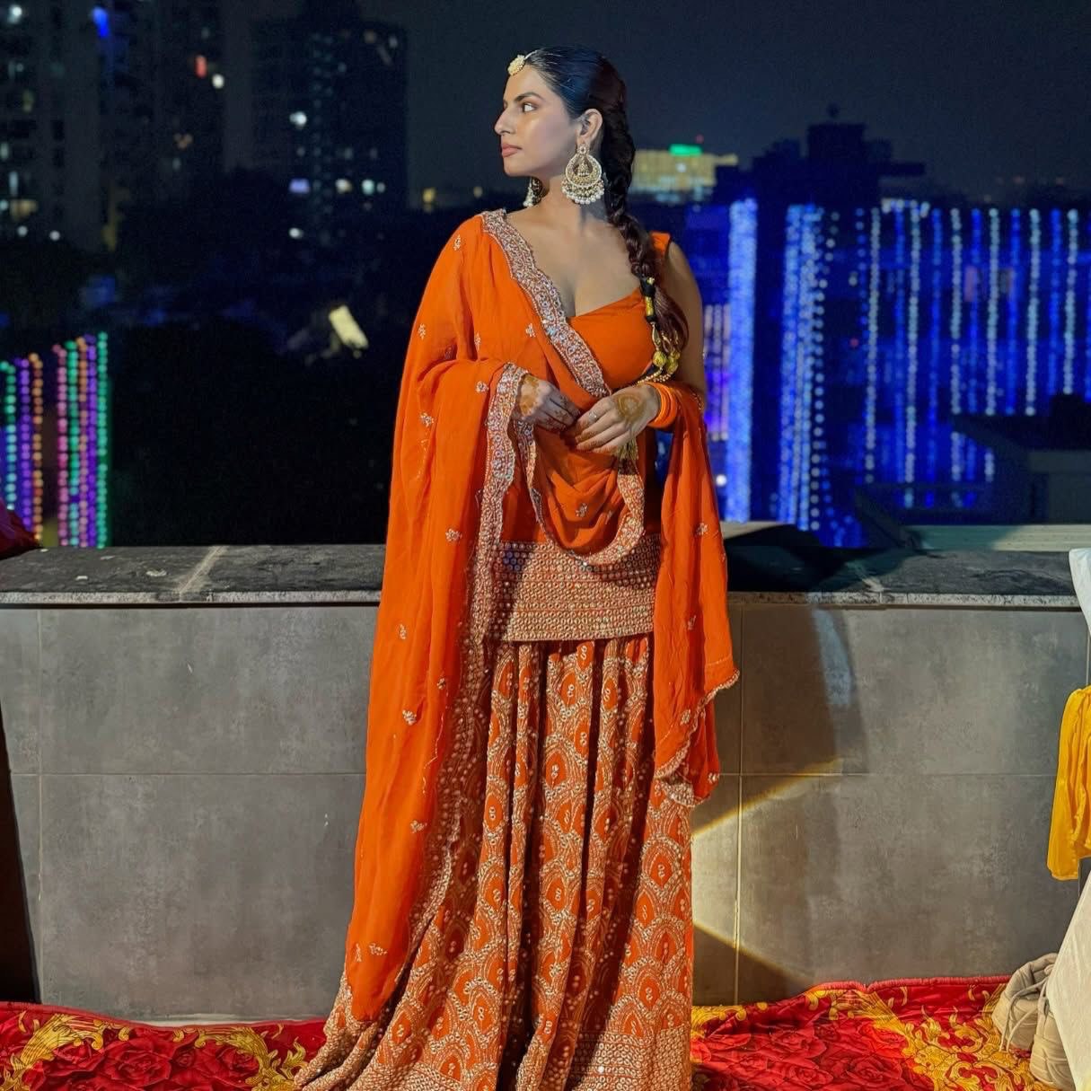Foux Gorgette Thread Work Suit with 9mm Sequins and Dupatta