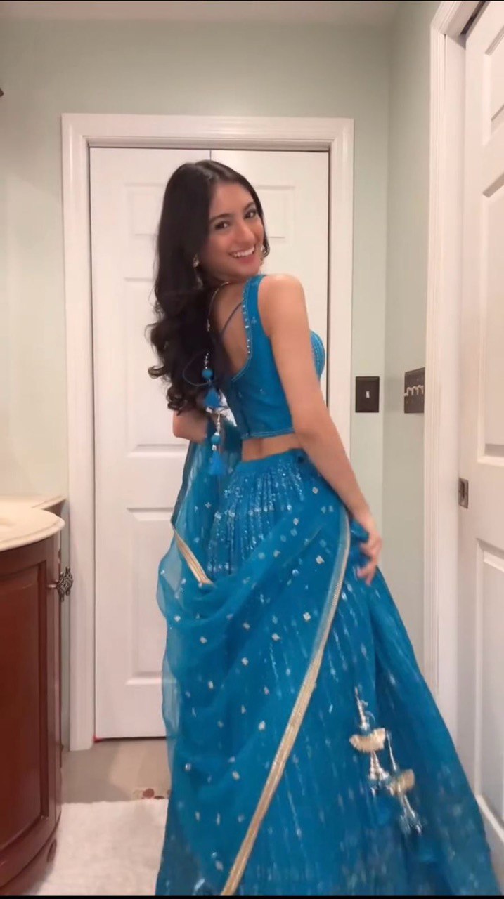 Foux Gorgette Semi-Stitched Lehenga Set with 3 Meter Flair and Sequin Work