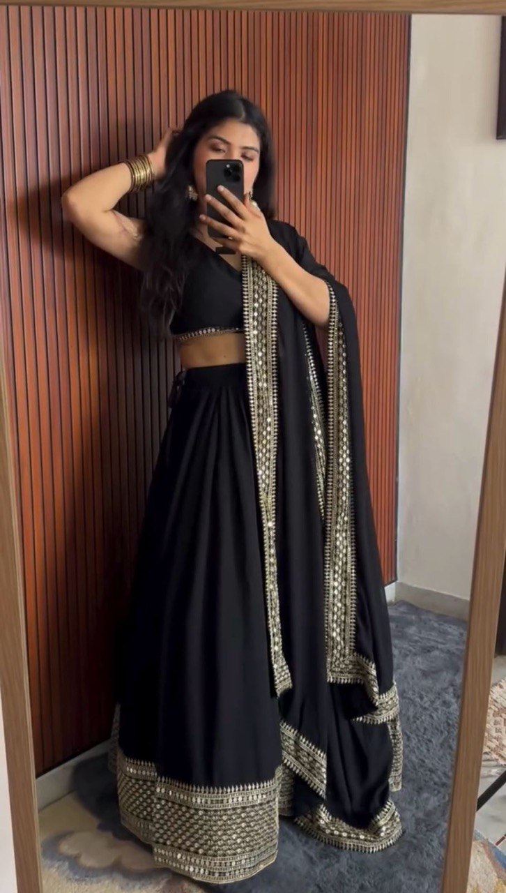 Faux Georgette Semi-Stitched Lehenga Set with 9mm Sequin & Thread Work