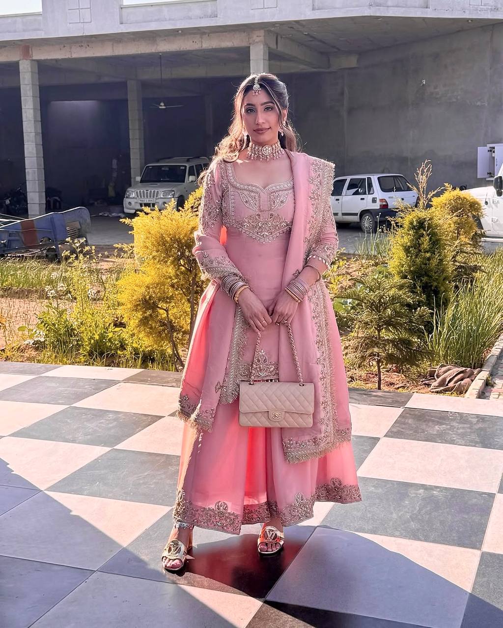 Heavy Pure Chinnon Pink Sharara Suit with Embroidery Sequence and Dupatta – Fully Stitched