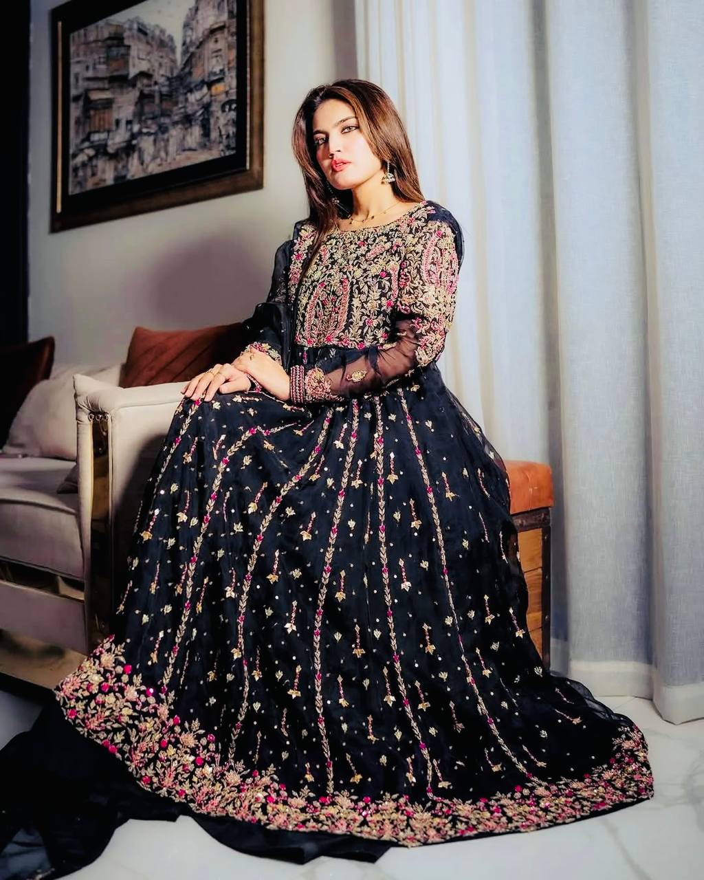 Black Fox Georgette Embroidered Suit Set with Dupatta