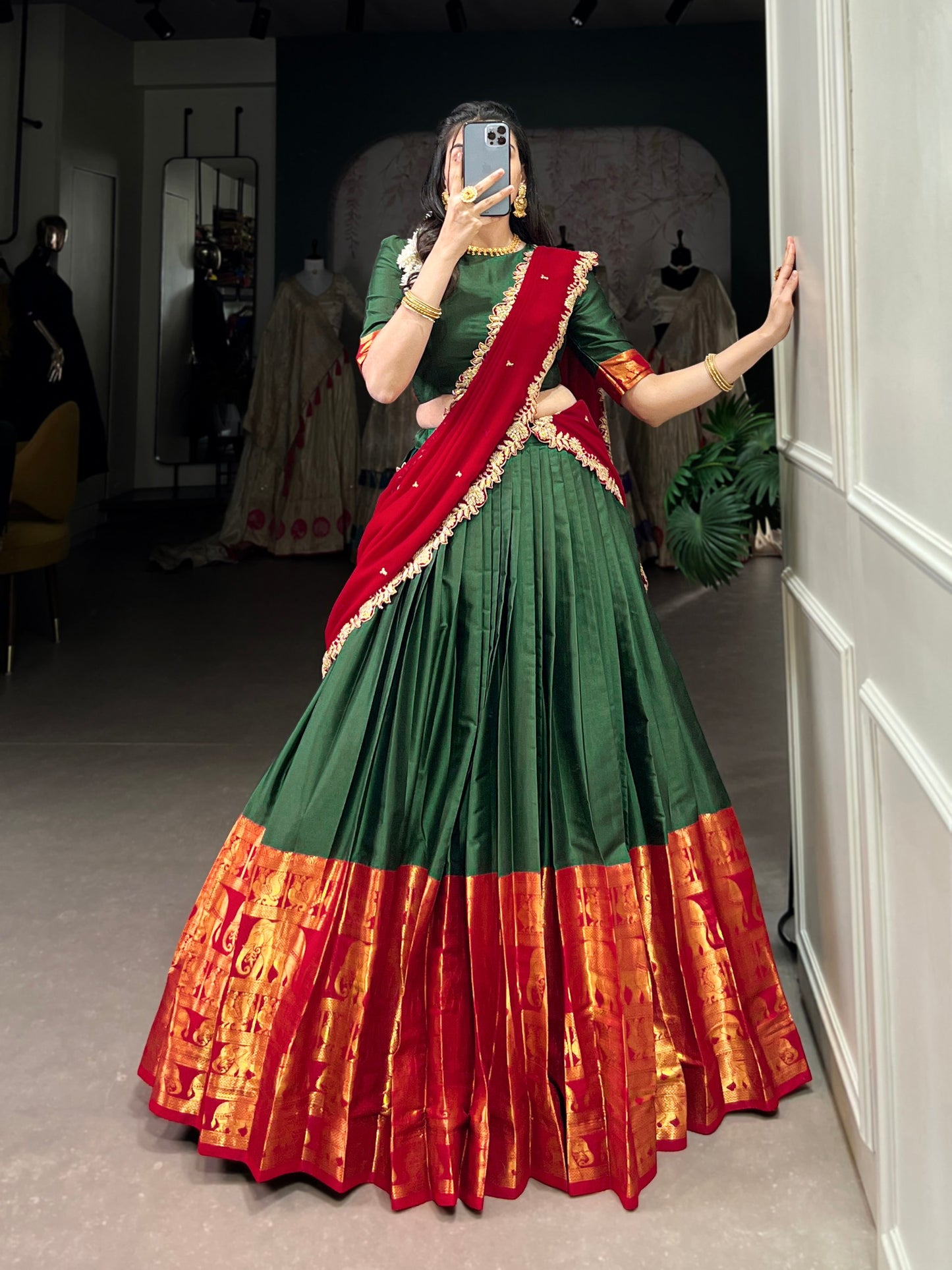 Narayan Pattu Zari Woven Green Lehenga Set with Embroidered Georgette Dupatta