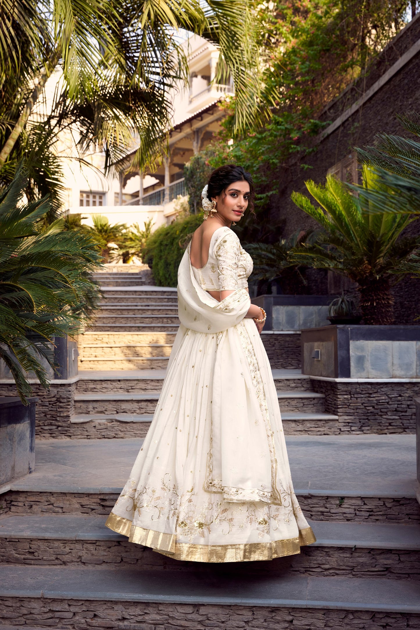 Silver Glosy Lehenga Set with Sequins, Embroidery & Foil Work