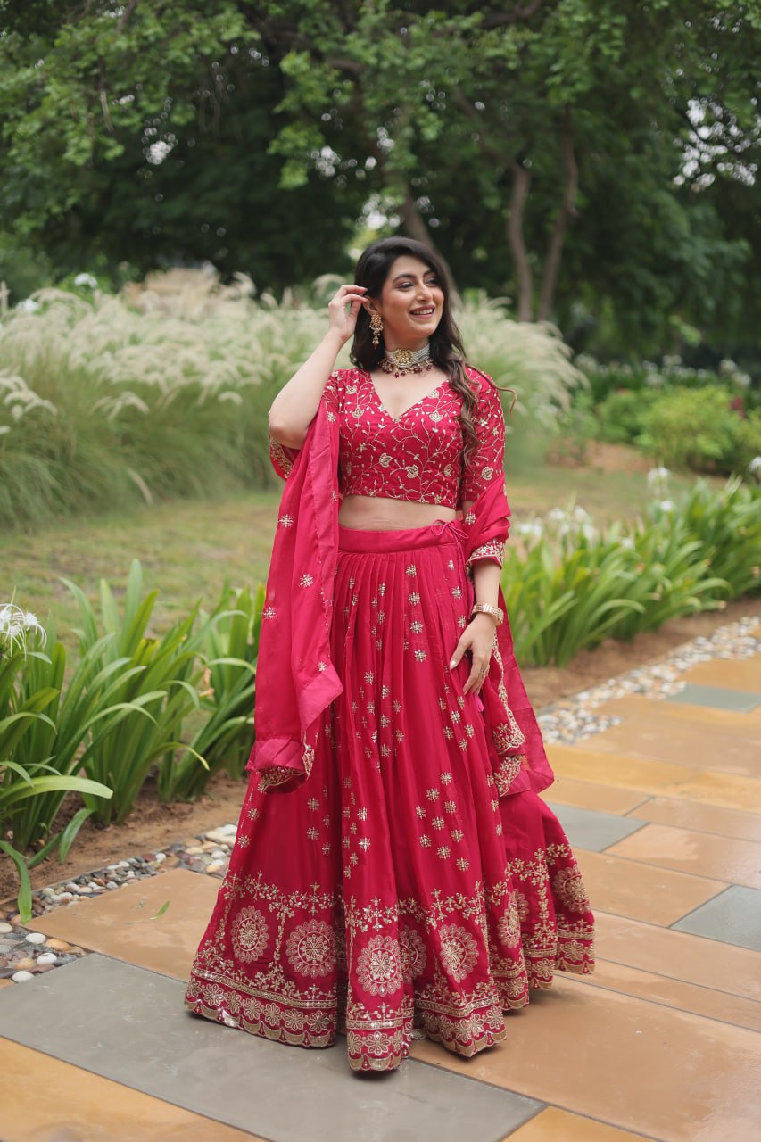 Attractive Sequins Pink and Rani Trendy Lehenga Choli By Stylish Ethnic