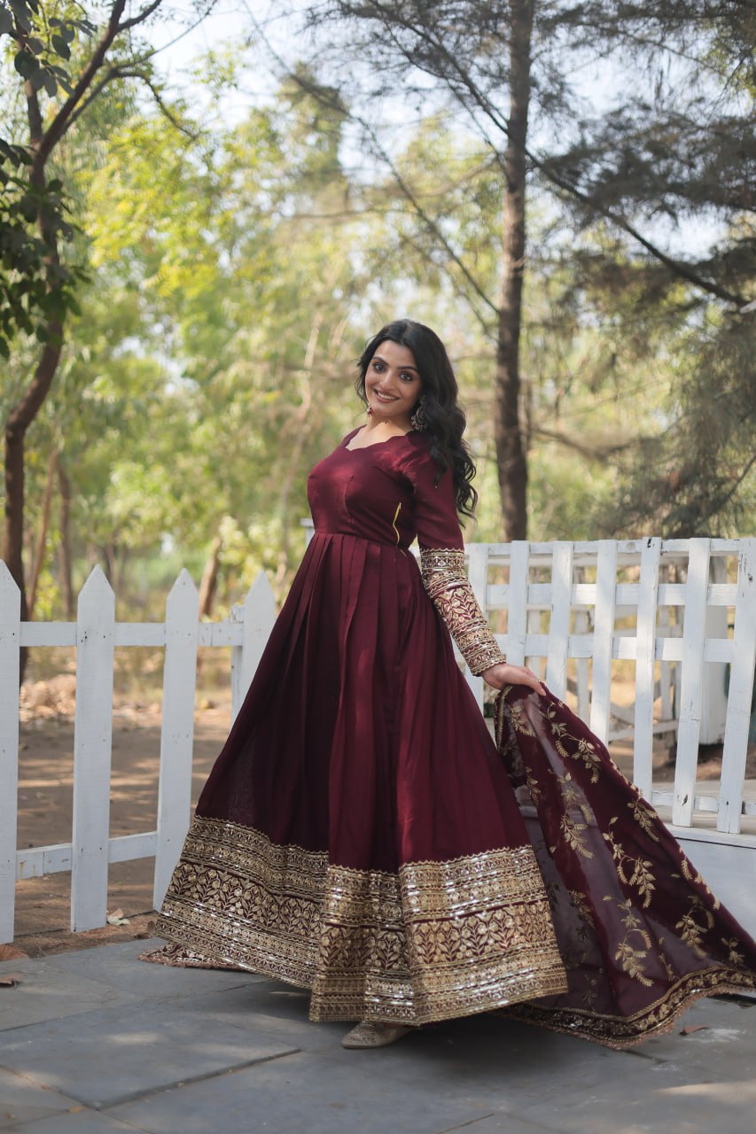 Elegant Heavy Faux Georgette Stitched Gown Set By Stylish Ethnic