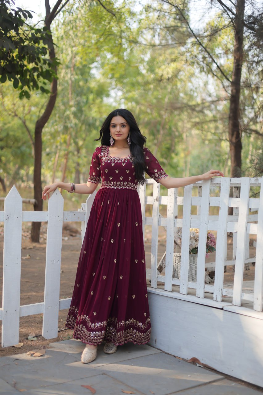 Luxury Zari Thread Sequins Embroidery Work Gown By Stylish Ethnic