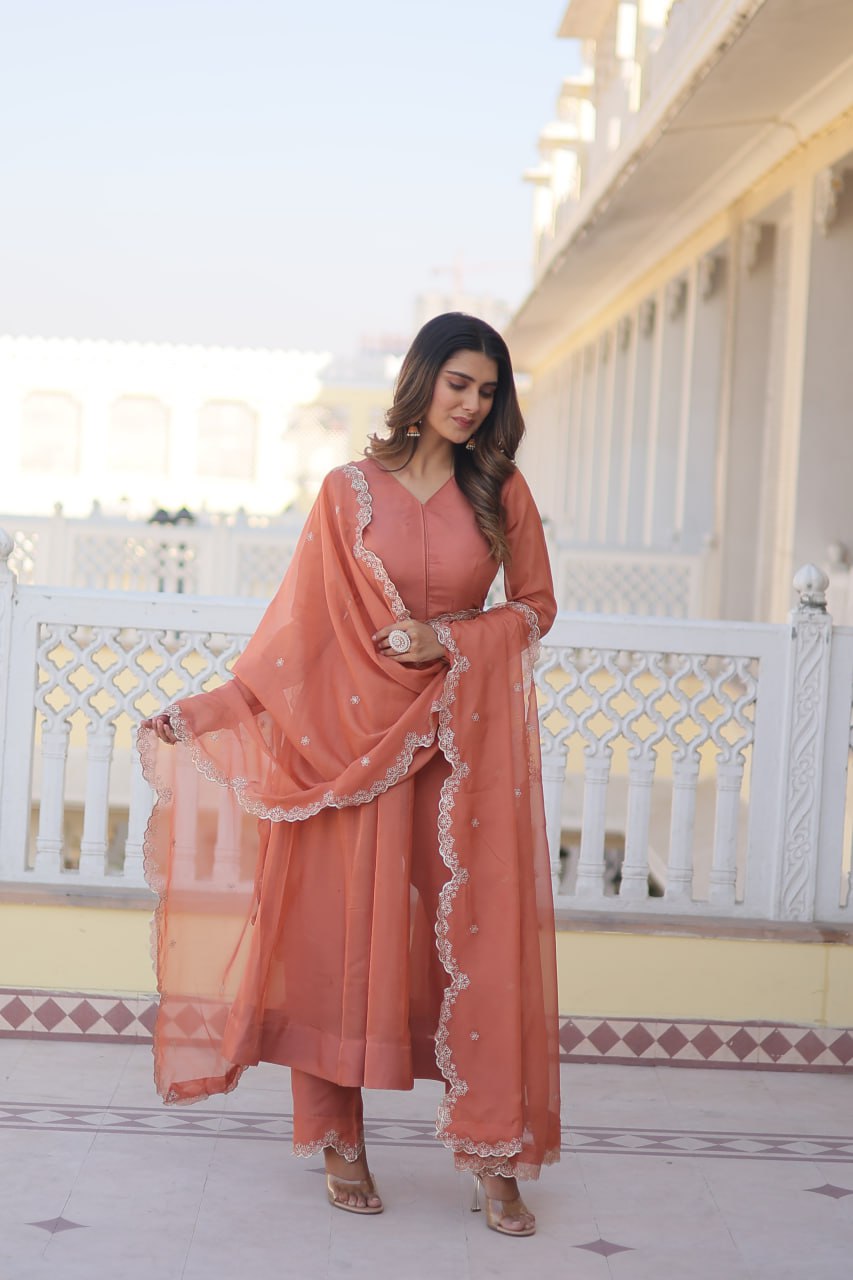 Peach Wedding Anarkali Suit Set By Stylish Ethnic