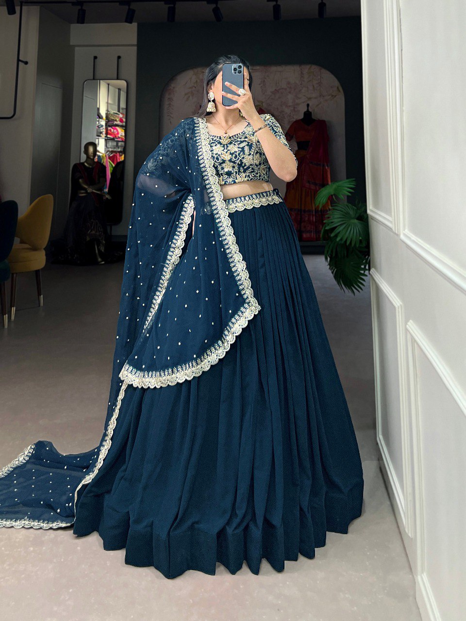 Morpeach Ceremonial Georgette Readymade Lehenga Choli